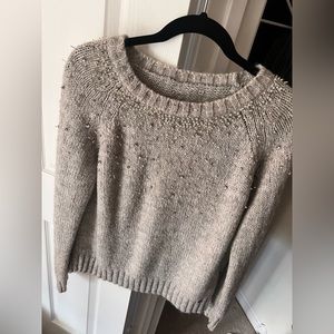 Rhinestone and Pearl grey sweater from super dry size large